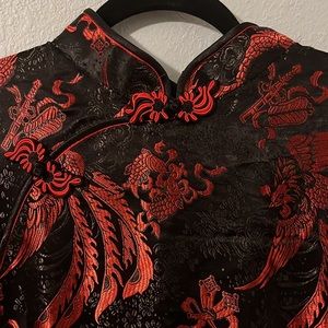 Long Black & Red Cheongsam Dress